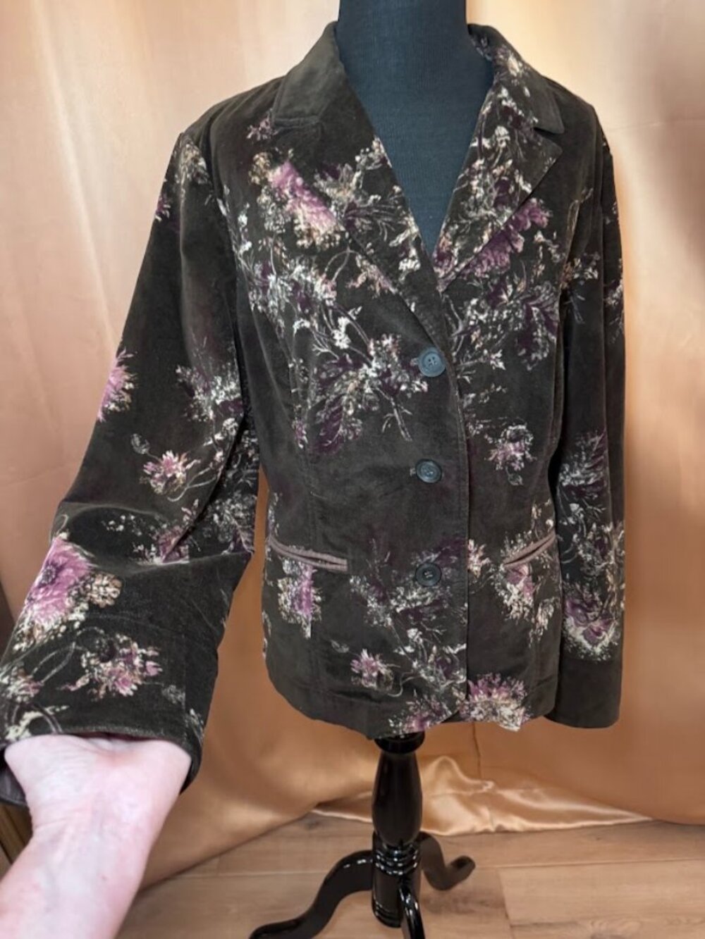 J Jill Floral Velvet Blazer M Brown Whimsigoth Academia Fairycore Cotton Stretch